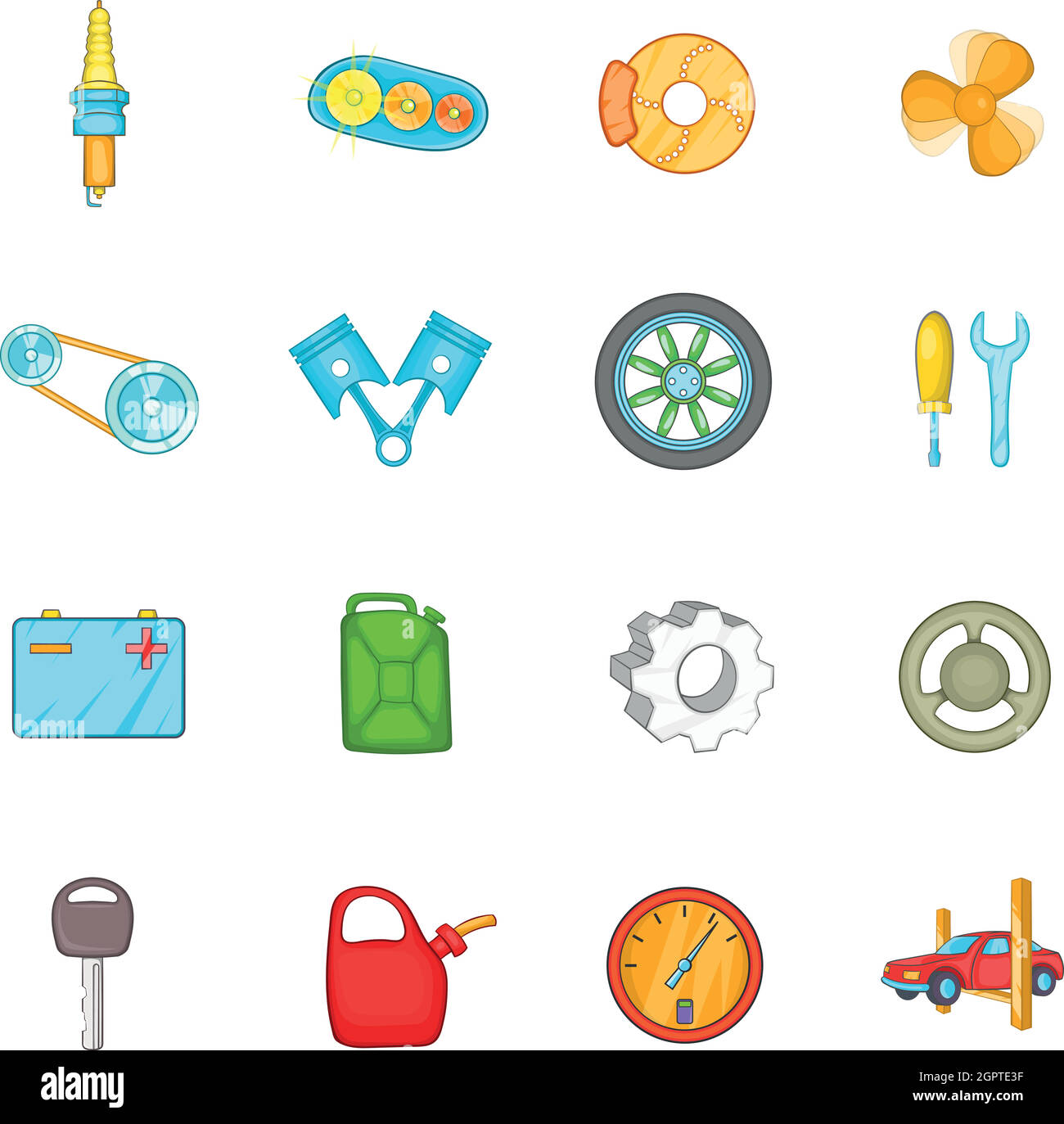 Auto spare parts icons set, cartoon style Stock Vector