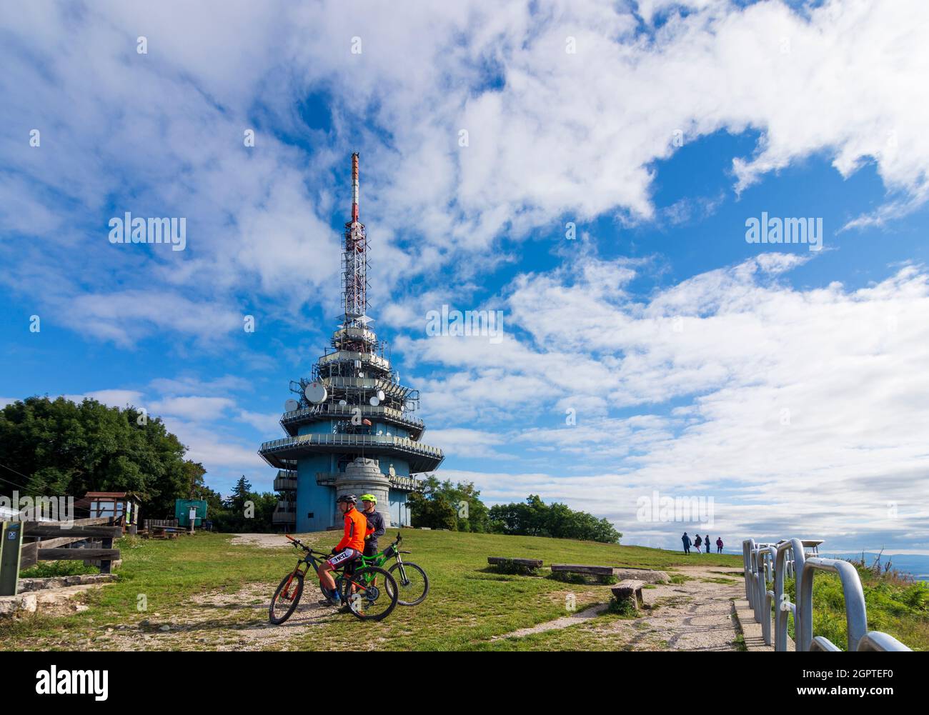 Nitra (Neutra): radio tower on Zobor mountain, mountain biker in , , Slovakia Stock Photo