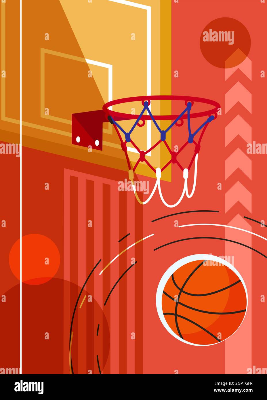 Basketball poster with backboard and ball. Sport placard design in flat