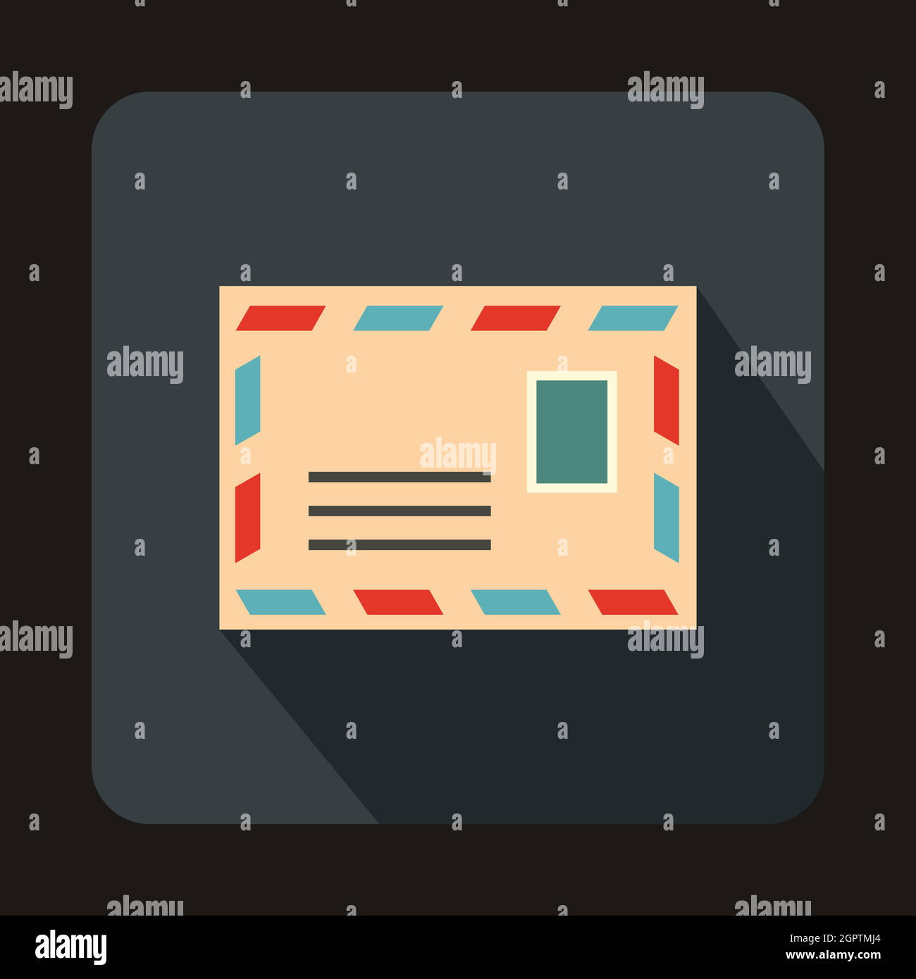 Postage envelope with stamp icon, flat style Stock Vector
