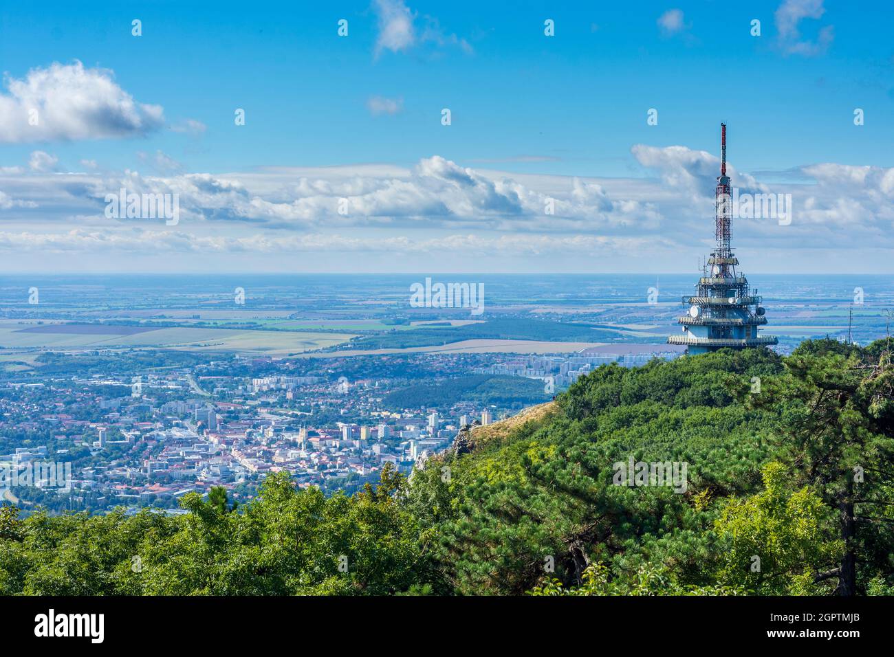 Nitra (Neutra): radio tower on Zobor mountain, view to Nitra in , , Slovakia Stock Photo