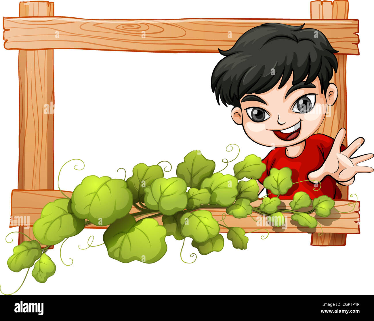 A frame with a plant and a boy Stock Vector