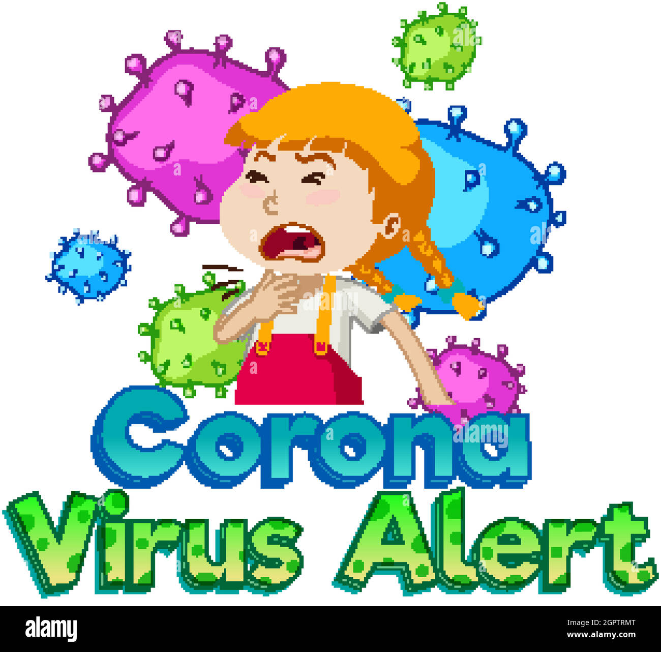 Font design for coronavirus alert with sick girl Stock Vector Image