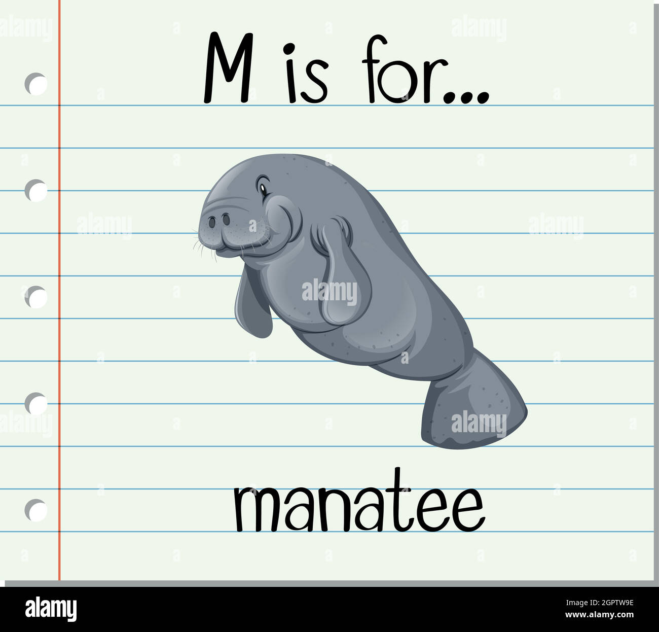 Flashcard alphabet M is for manatee Stock Vector