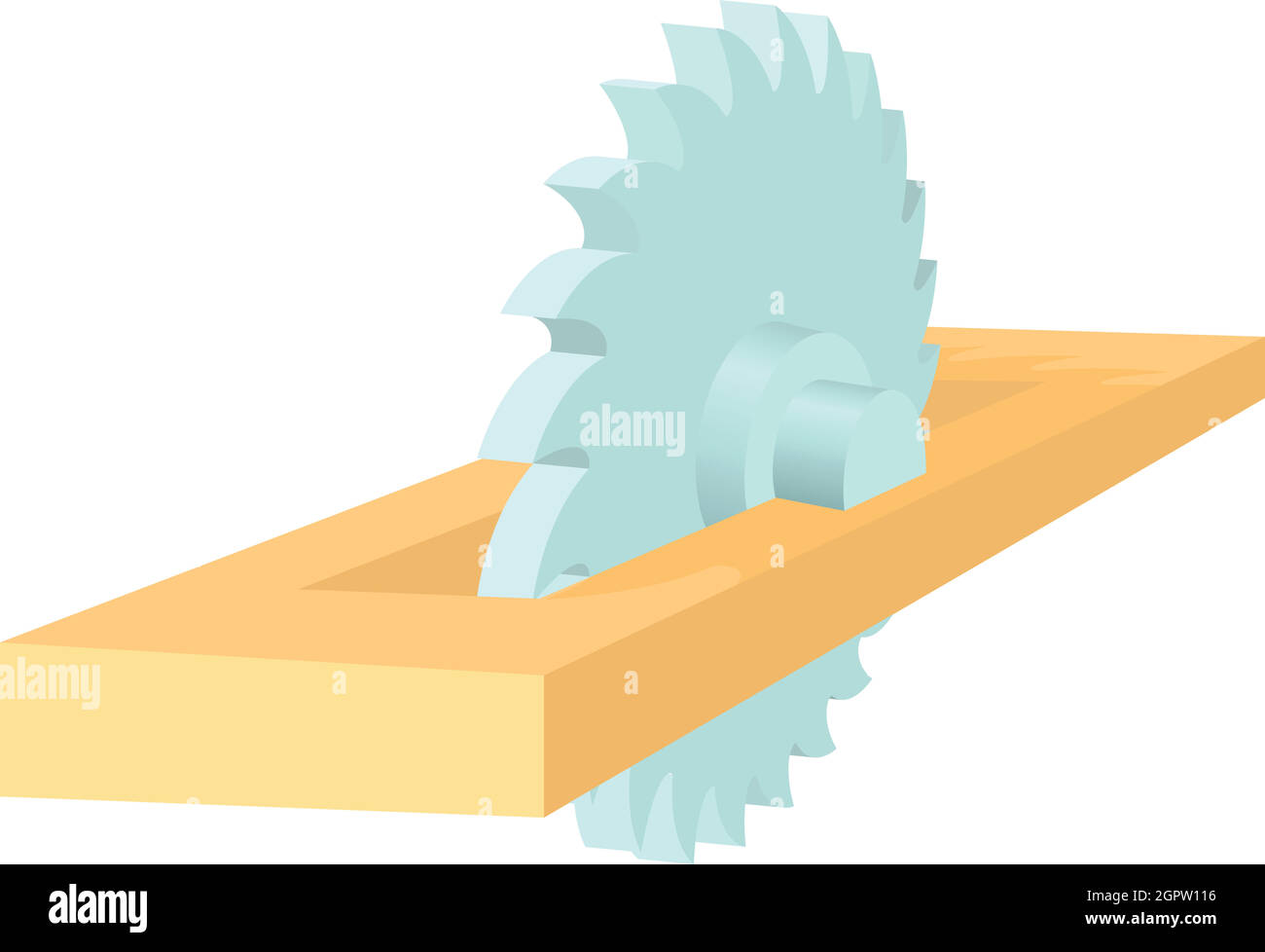 Metal blade of circular saw in a plank icon Stock Vector