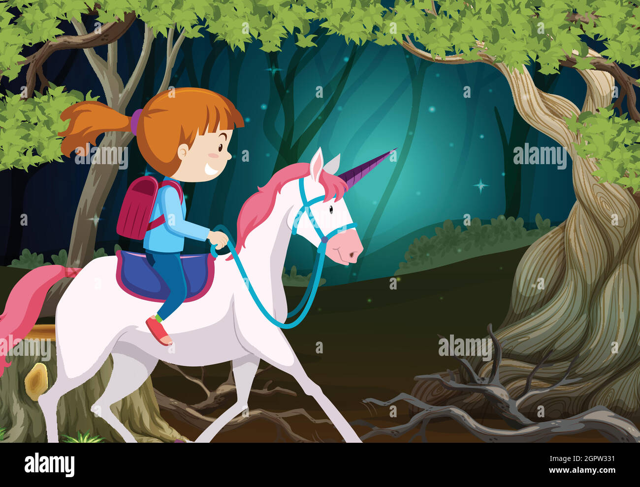 A girl riding unicorn at night Stock Vector Image & Art Alamy