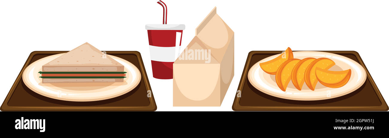 Canteen food on two trays Stock Vector