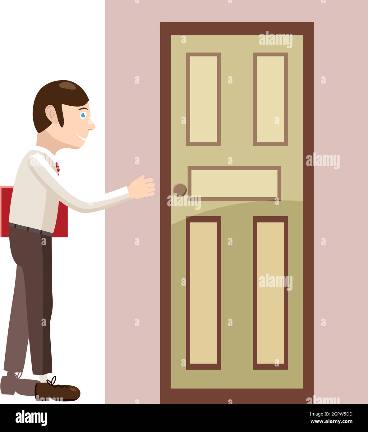 Man with a folder at the door icon, cartoon style Stock Vector