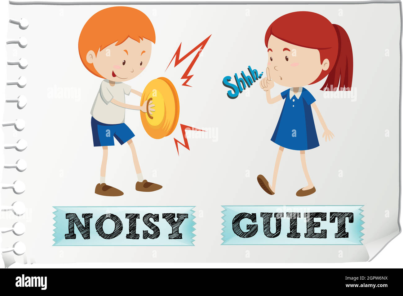 Opposite adjectives noisy and quiet Stock Vector Image & Art - Alamy