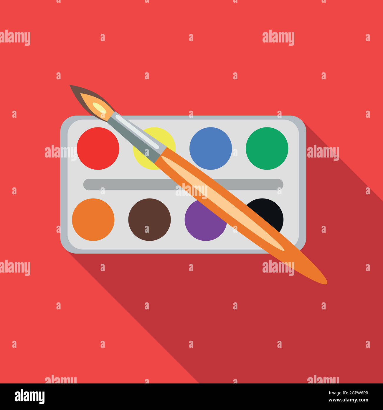 Watercolors and paintbrush icon, flat style Stock Vector