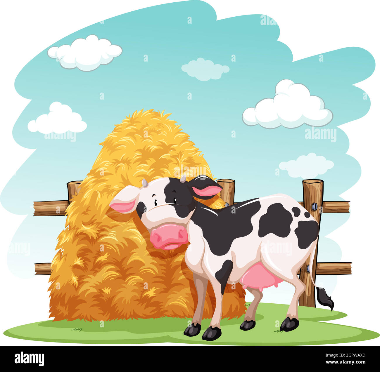 Cow and a pile of haystack Stock Vector