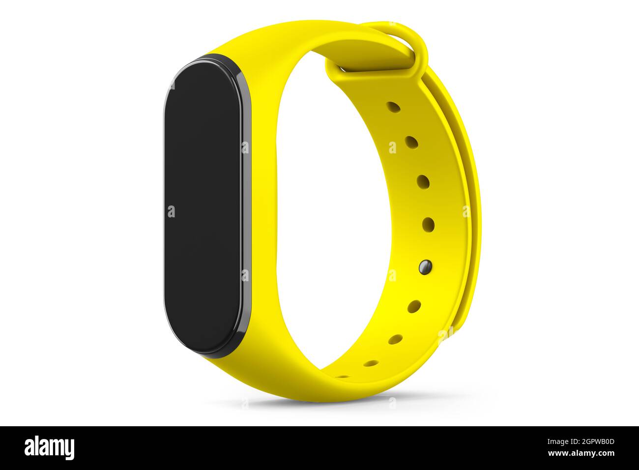 Yellow fitness tracker or smart watch with heart rate monitor isolated ...