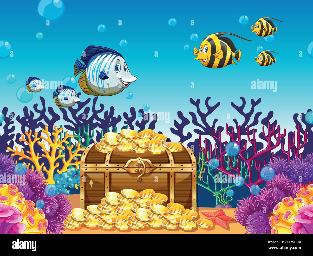Treaser Fish Scene with treassure and fish underwater Stock Vector Image & Art - Alamy