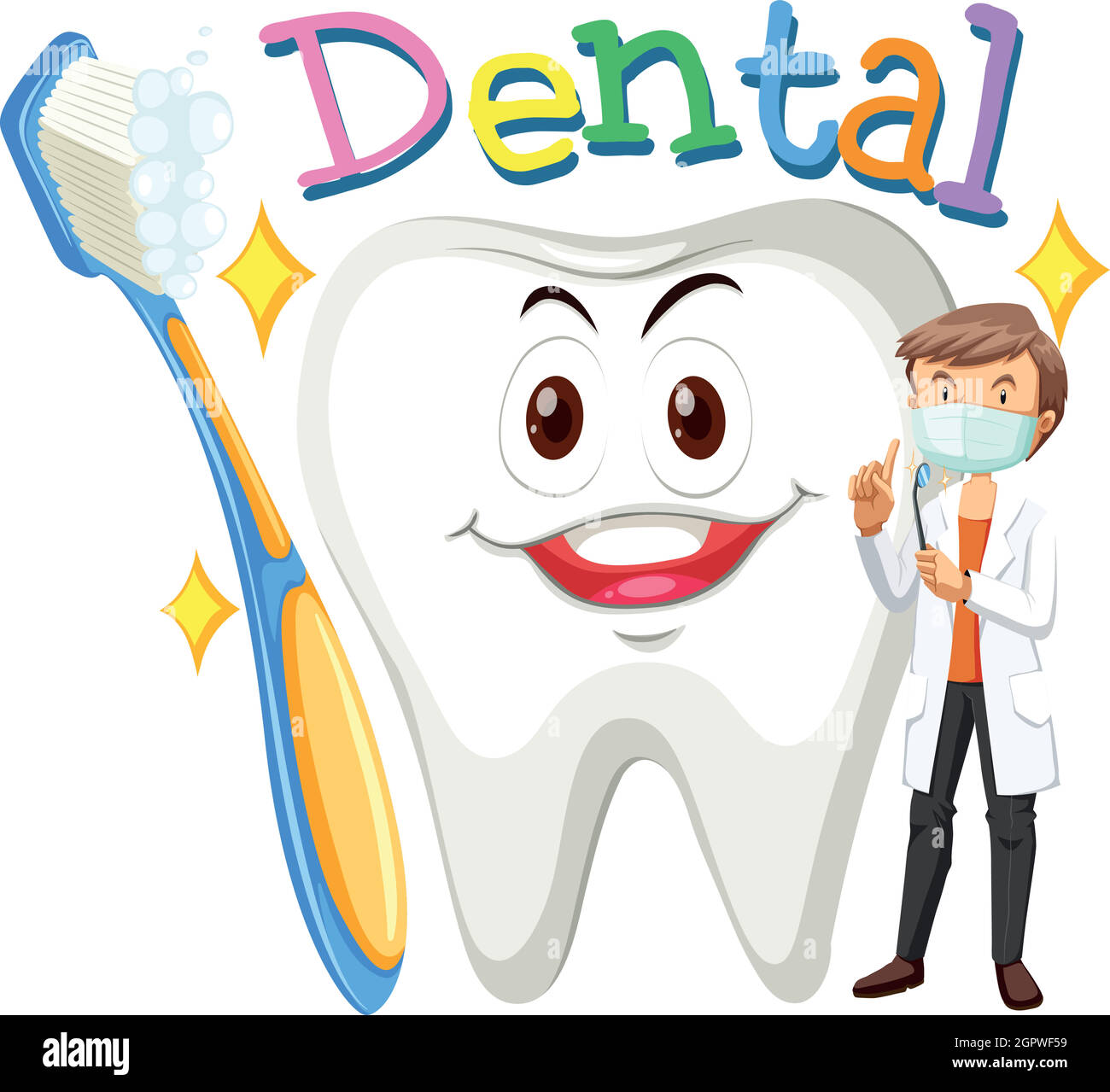 Dentist and clean tooth Stock Vector