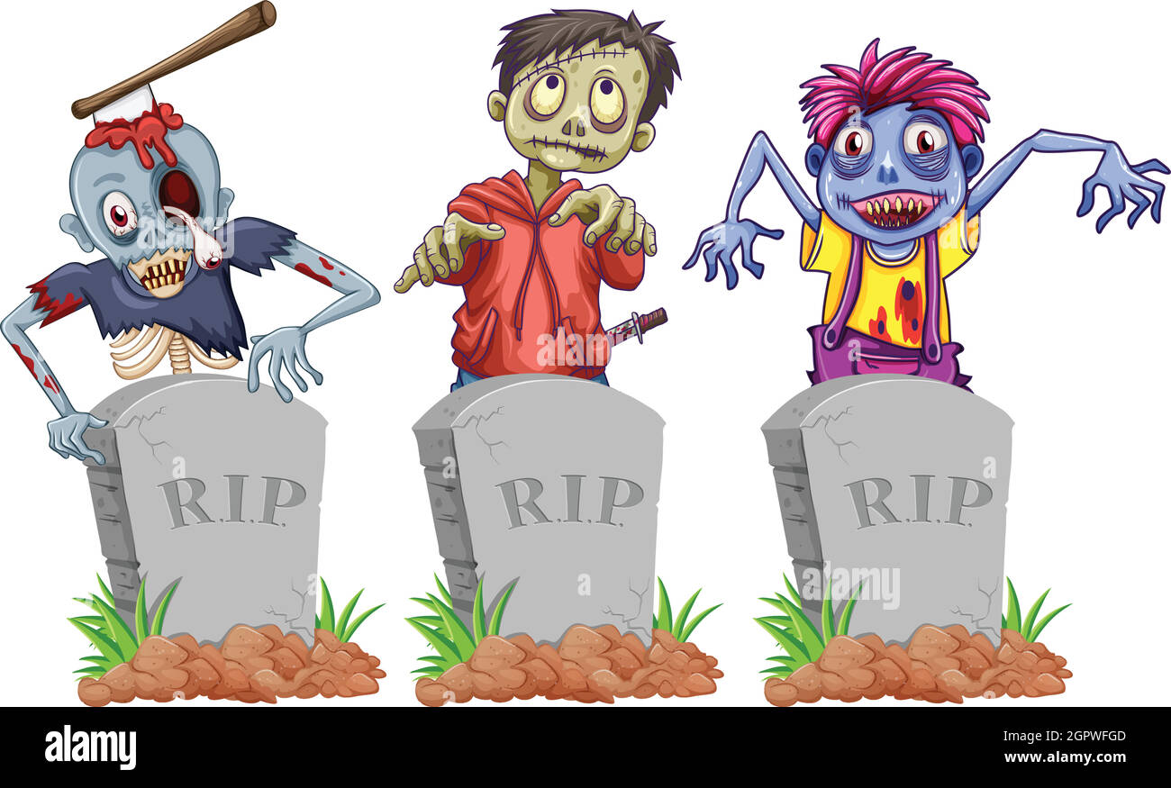 Zombies and grave stones Stock Vector