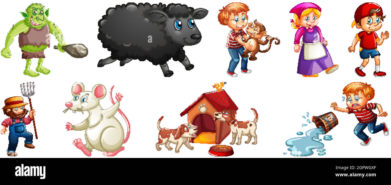 Set of different nursery rhyme character isolated on white background