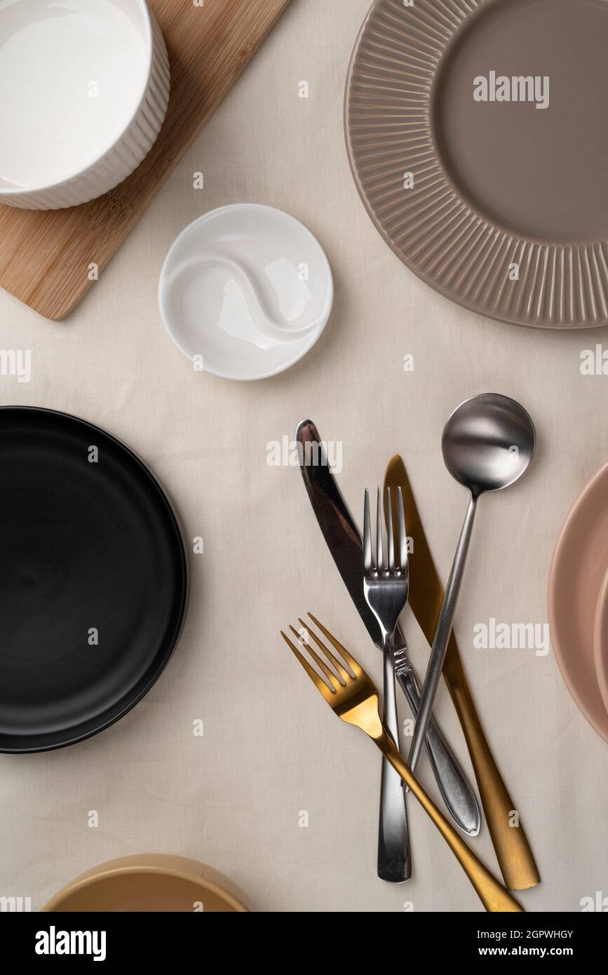 Top view tableware arrangement Stock Photo Alamy