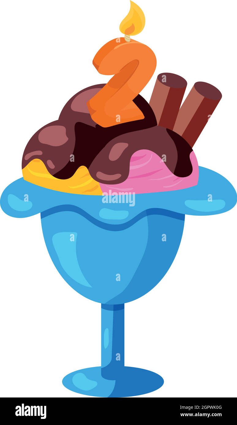 Birthday ice cream with candle number two icon Stock Vector Image & Art