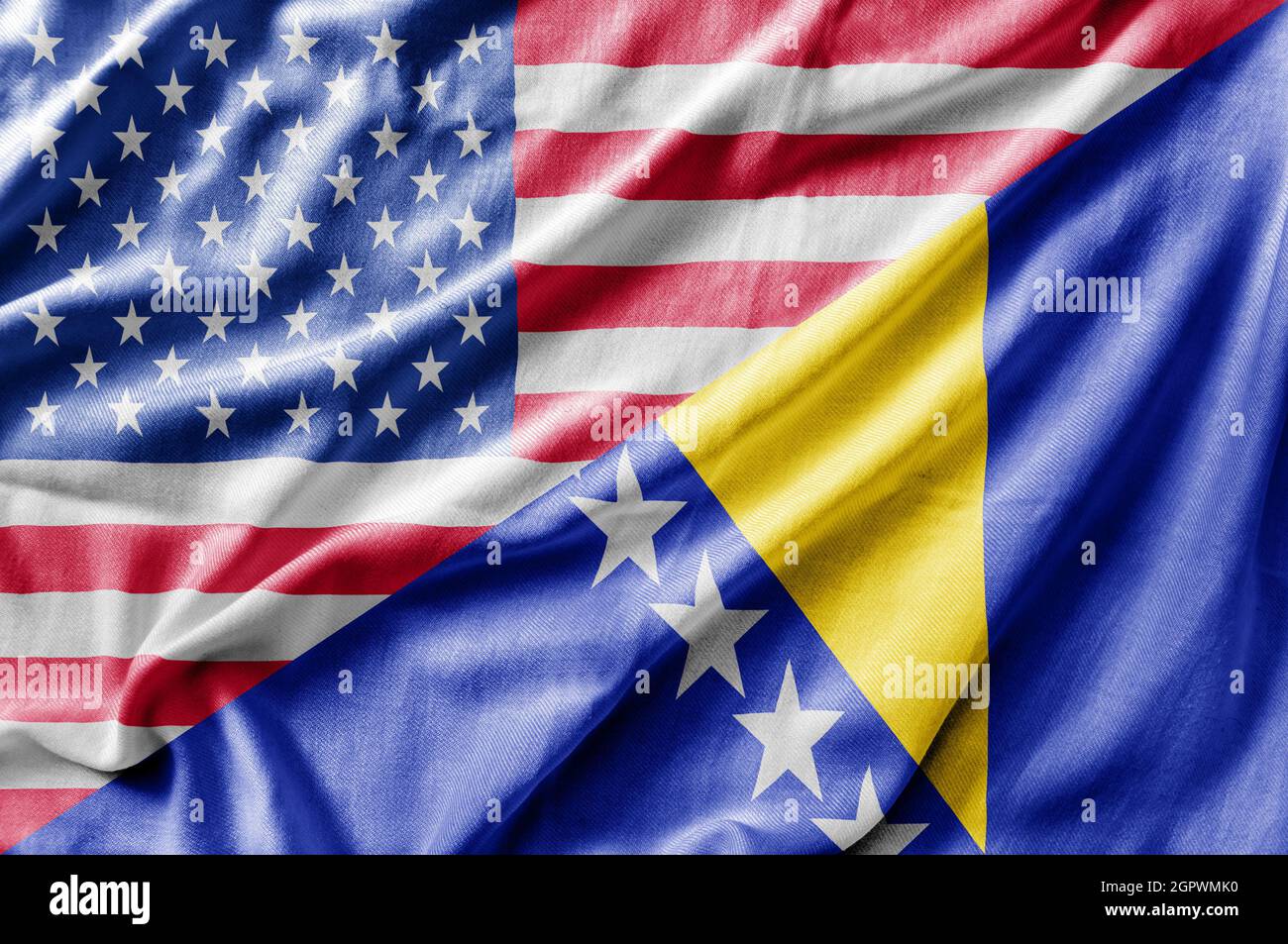 Mixed USA and Bosnia and Herzegovina flag, three dimensional render Stock Photo