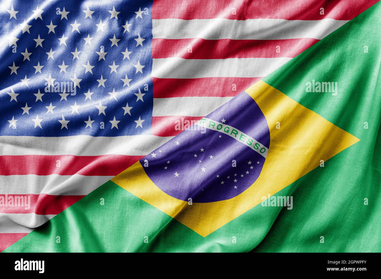 Mixed USA and Brasil flag, three dimensional render Stock Photo
