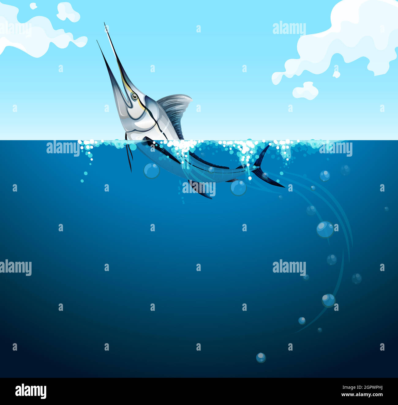 Swordfish swimming in the ocean Stock Vector