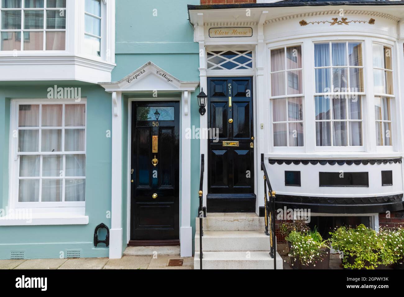 England, Hampshire, Portsmouth, Old Portsmouth, Colourful Georgian Era Doorways Stock Photo