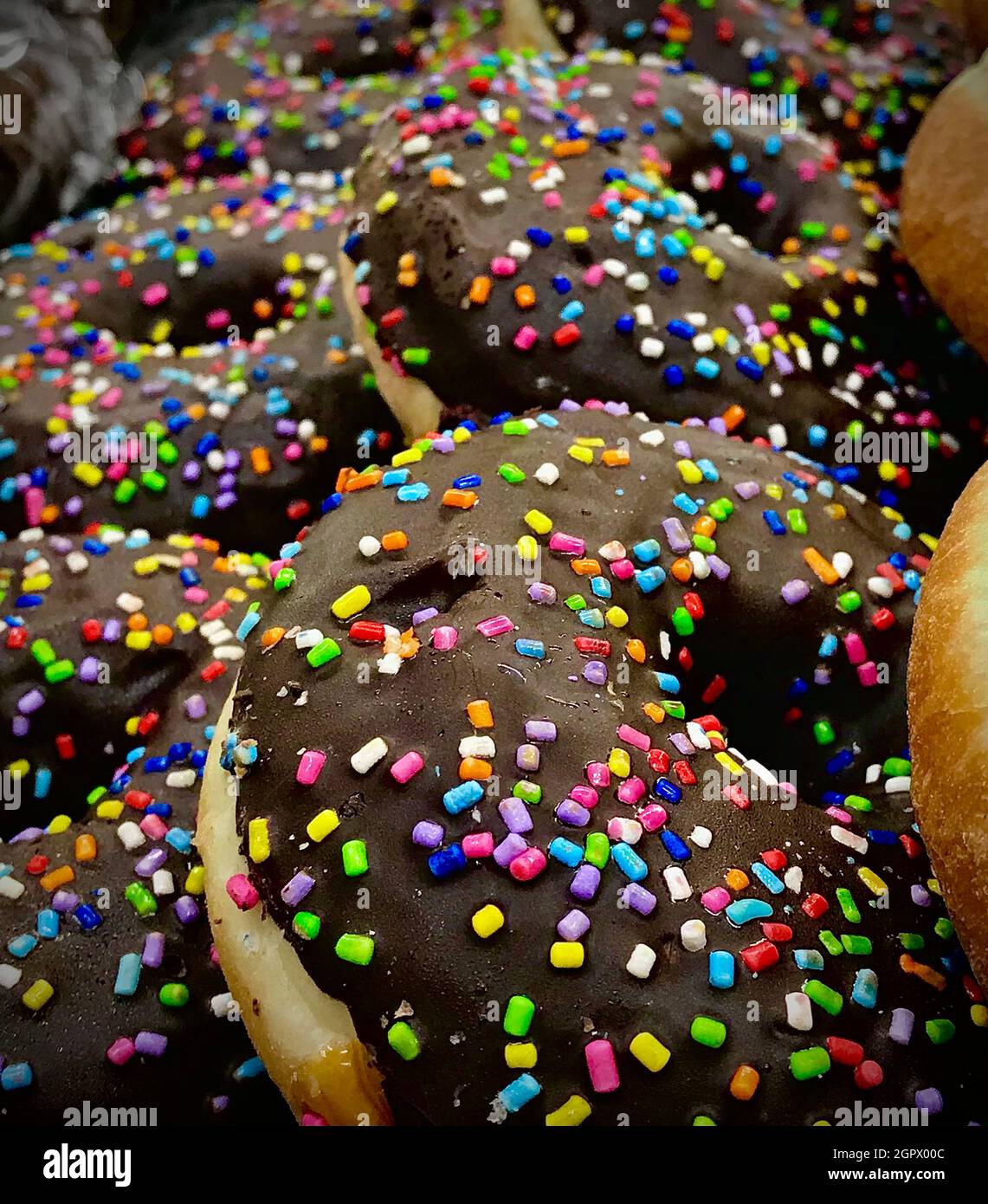 Close-up Of Chocolate Donuts Stock Photo