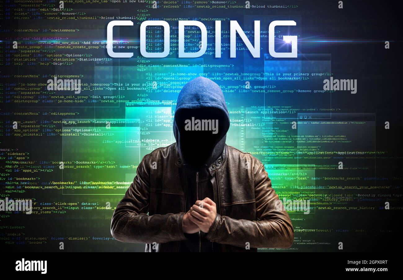 Hacker Code. No Backround Faceless hacker on code background Stock Photo - Alamy