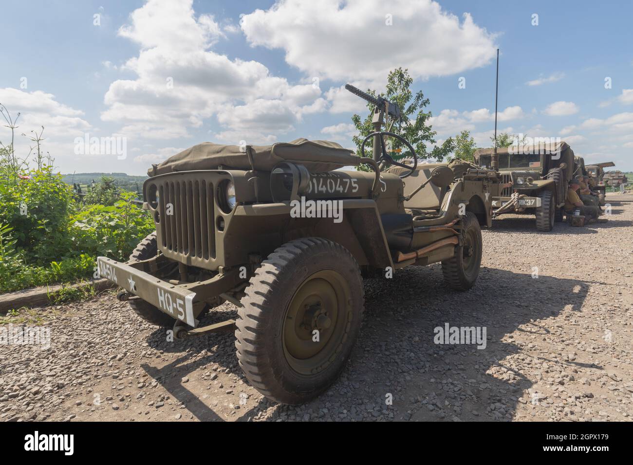 Army Jeep with Machine Gun placement at a 1940's Vintage at War Day Stock Photo