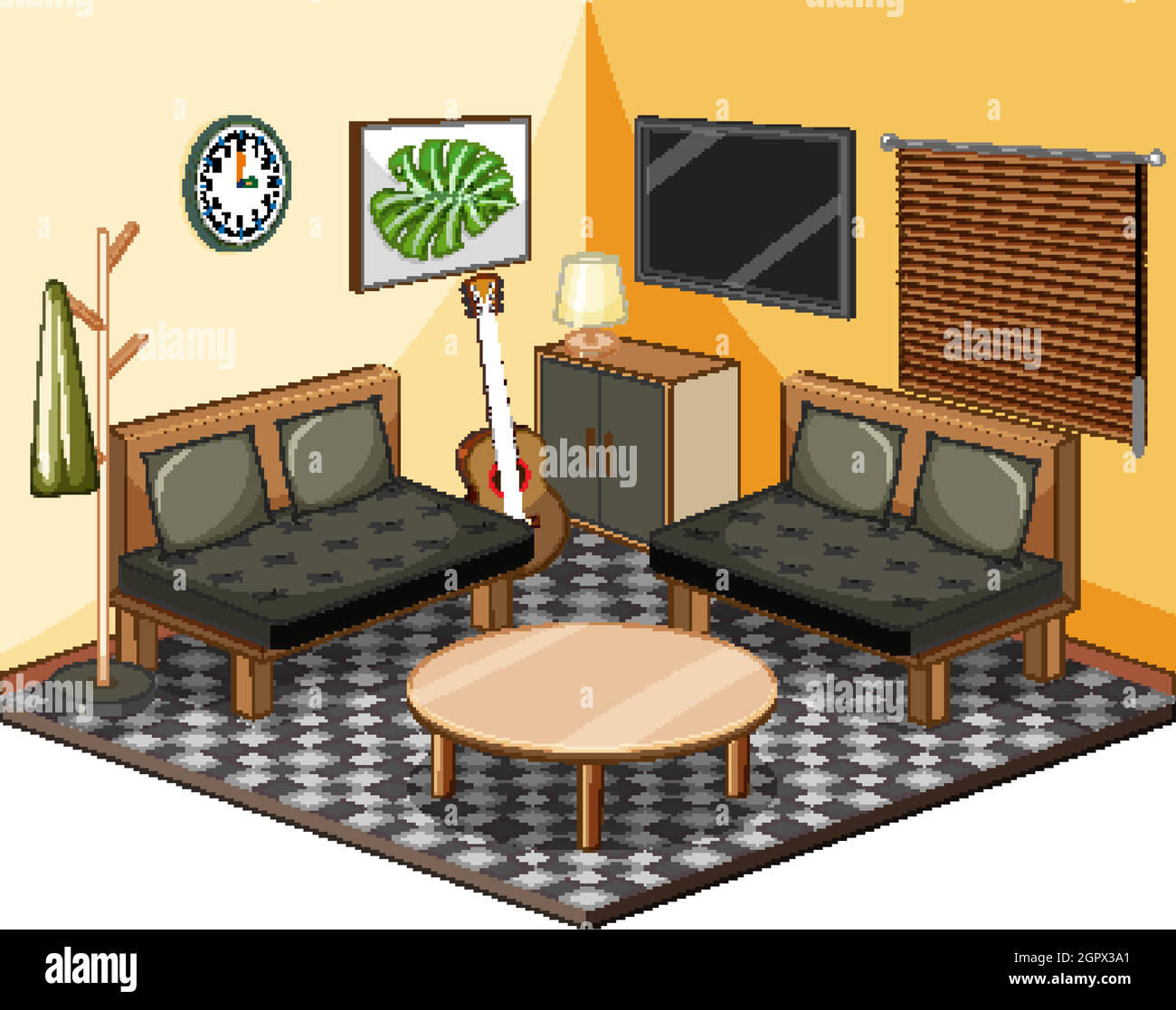 Living room with furnitures isometric Stock Vector Image & Art - Alamy