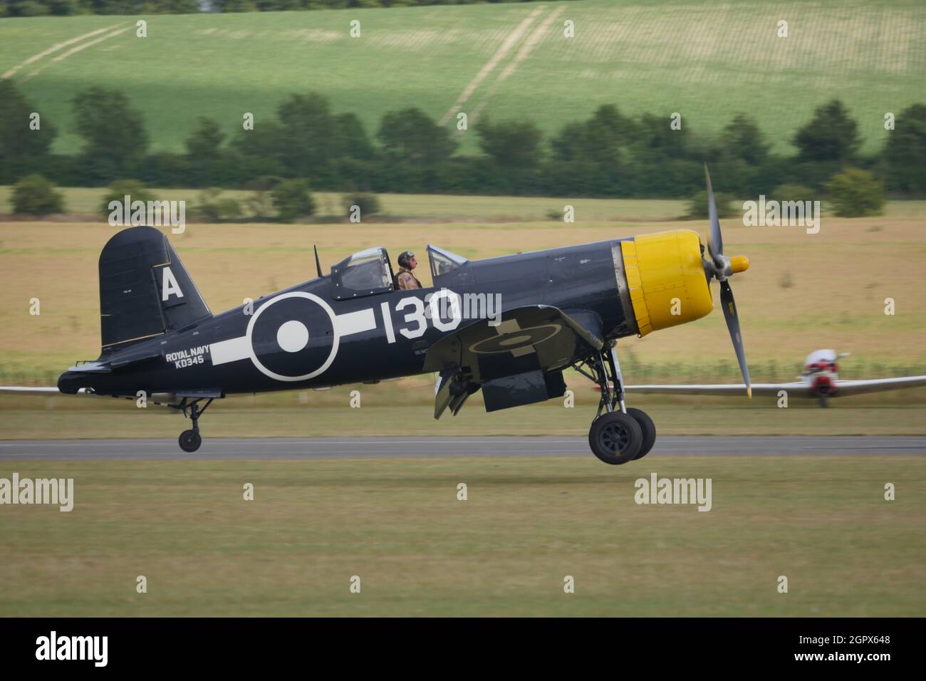 Duxford England Flying Legends Air Show JULY, 11, 2015 Chance Vought F4U Corsair. The F4U Corsair is a United States carrier based fighter aircraft used in World War II and the Korean War.  Stock Photo