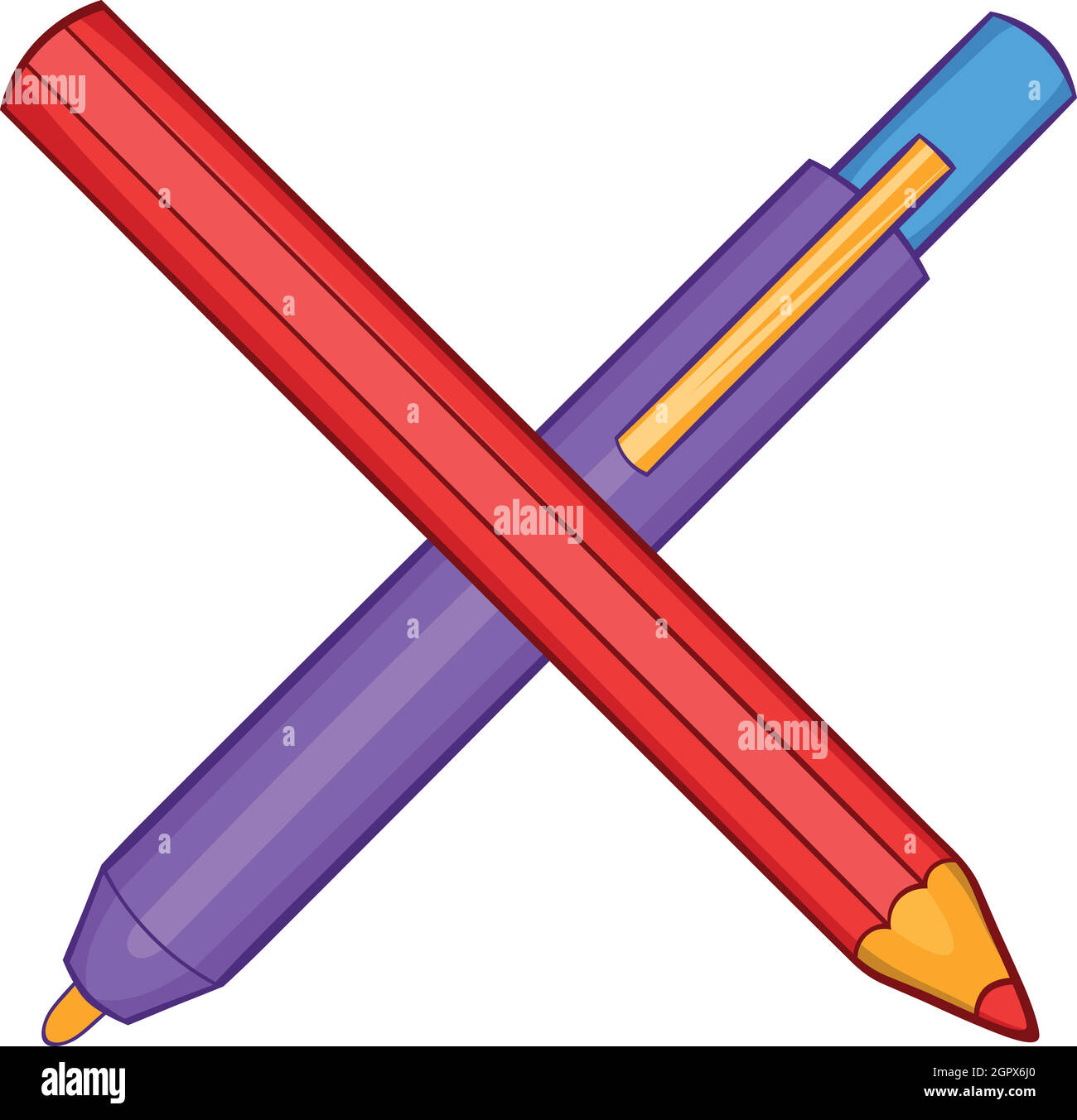 Pencil and pen icon in cartoon style Stock Vector