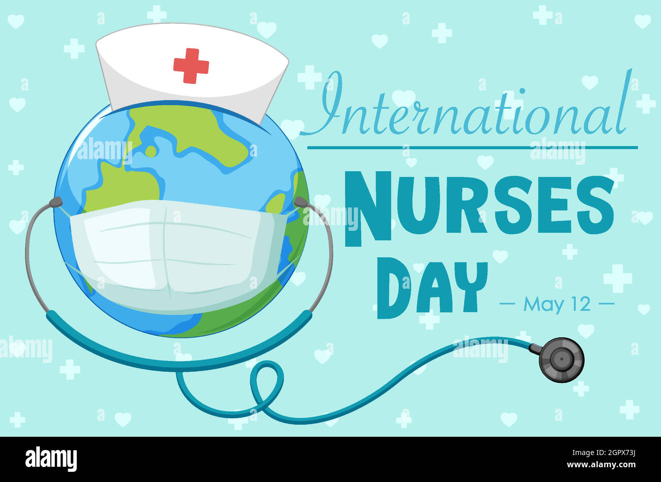 Happy international nurses day font with the earth wearing mask Stock Vector