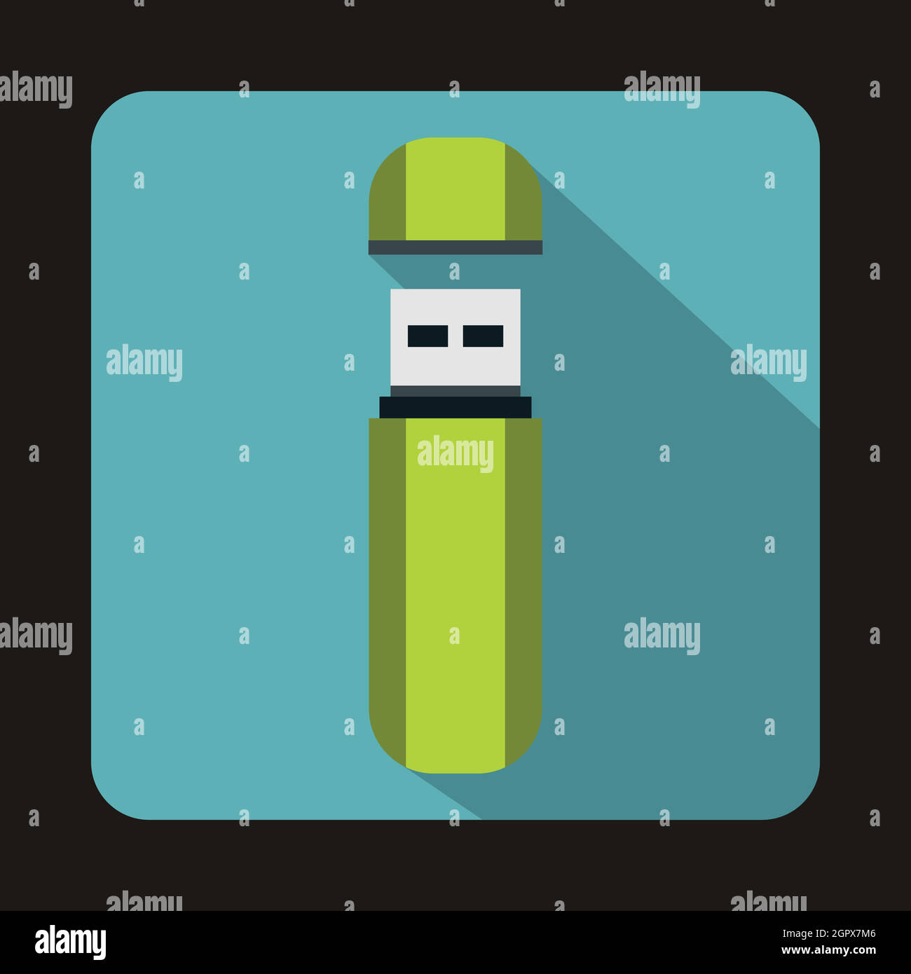 Green USB flash drive icon, flat style Stock Vector