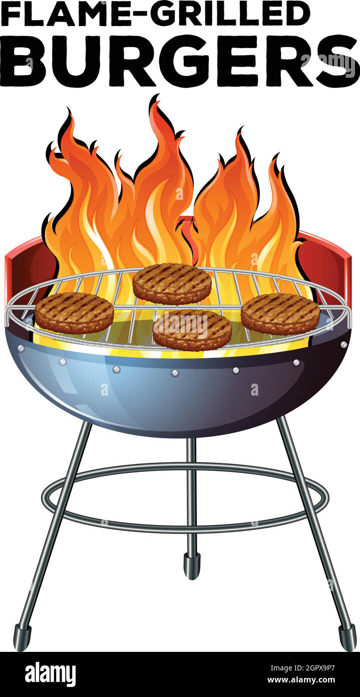 Burger cooking on the flame-grilled Stock Vector