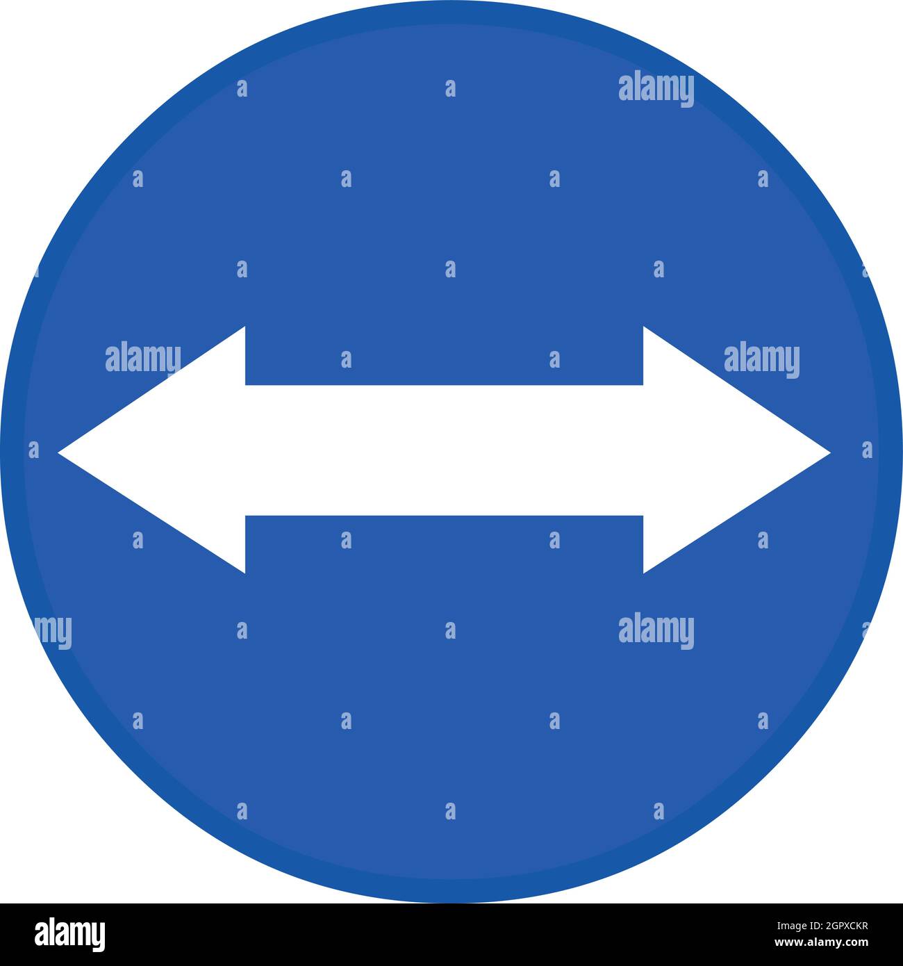 Vector illustration of white arrow traffic sign with two ways on a blue circular background, meaning two ways Stock Vector