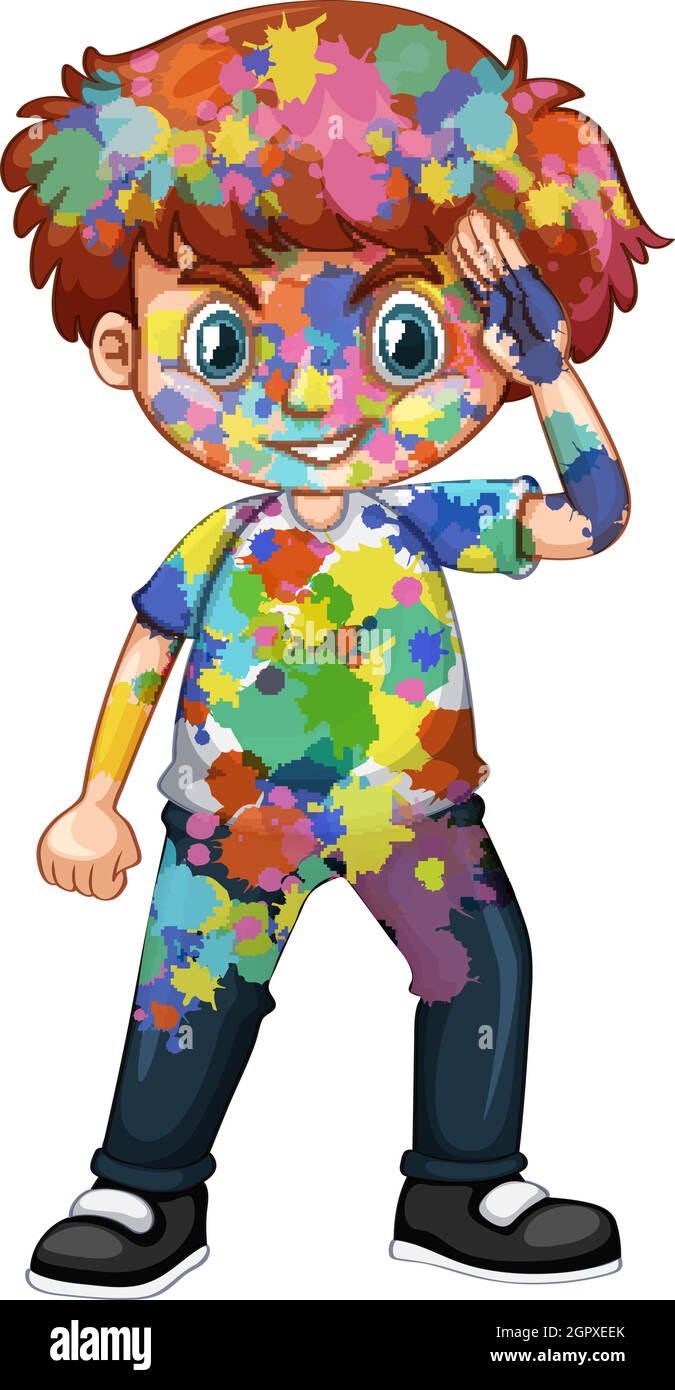 Boy with watercolor paints on his body Stock Vector