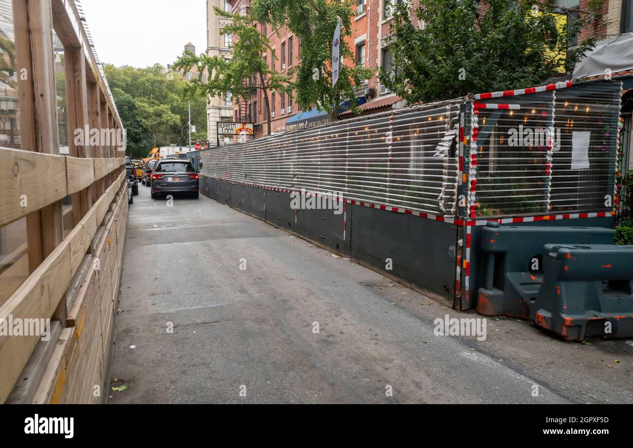 Al fresco dining restaurant sheds in Greenwich Village in New York on