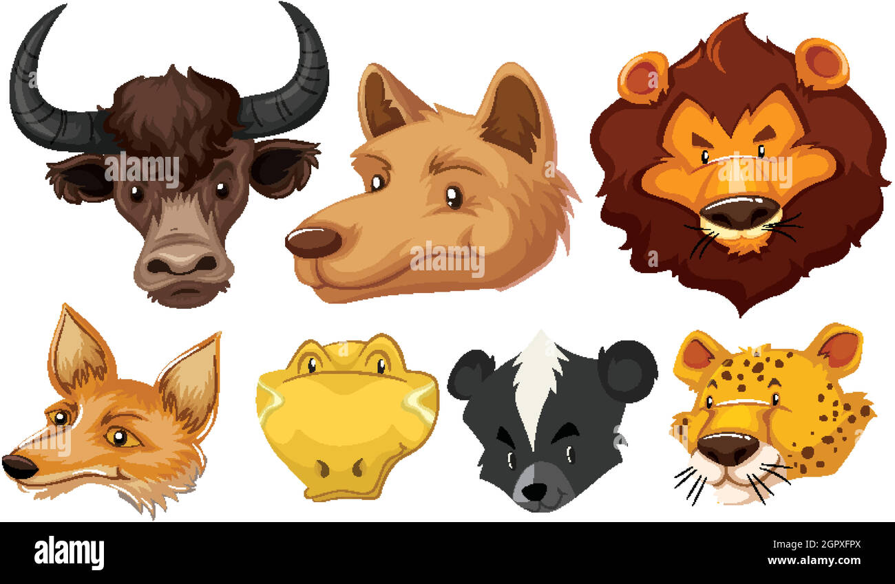 Set of various animal head Stock Vector