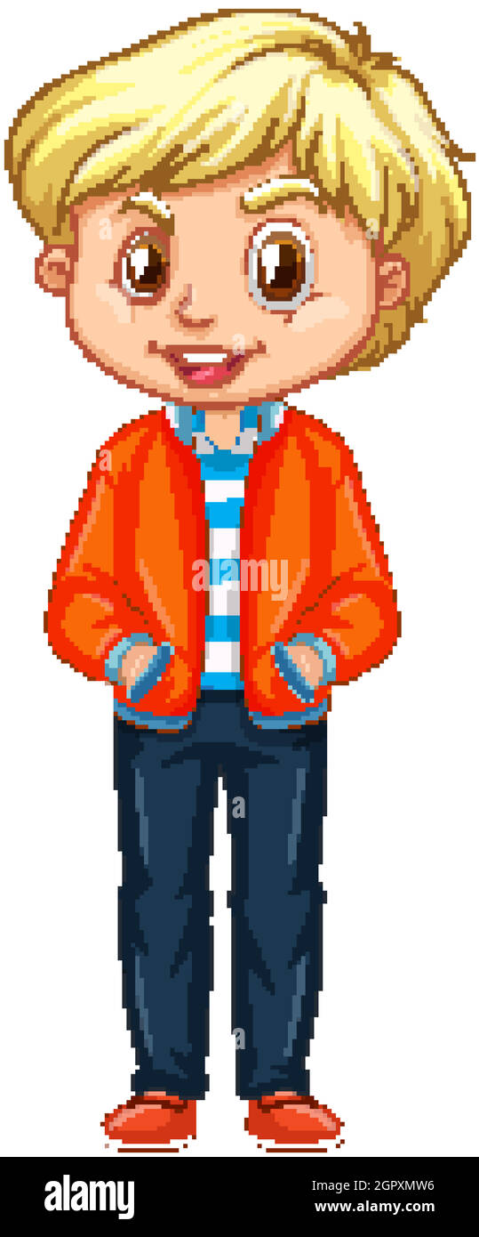 Boy in orange jacket on white background Stock Vector Image & Art - Alamy