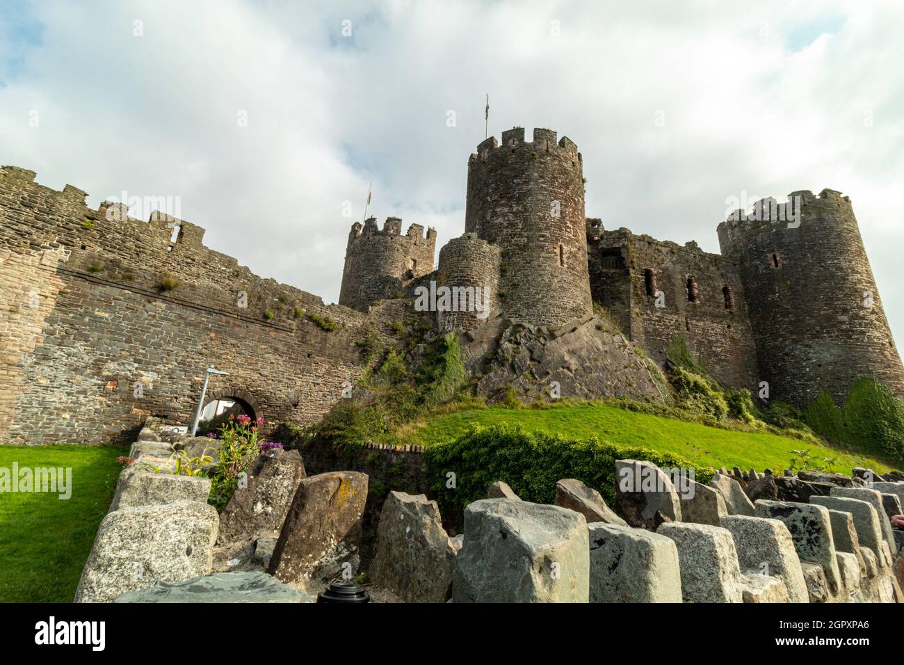 Conwy Castle in Wales, outside and inside view of the town of Conwy Stock Photo