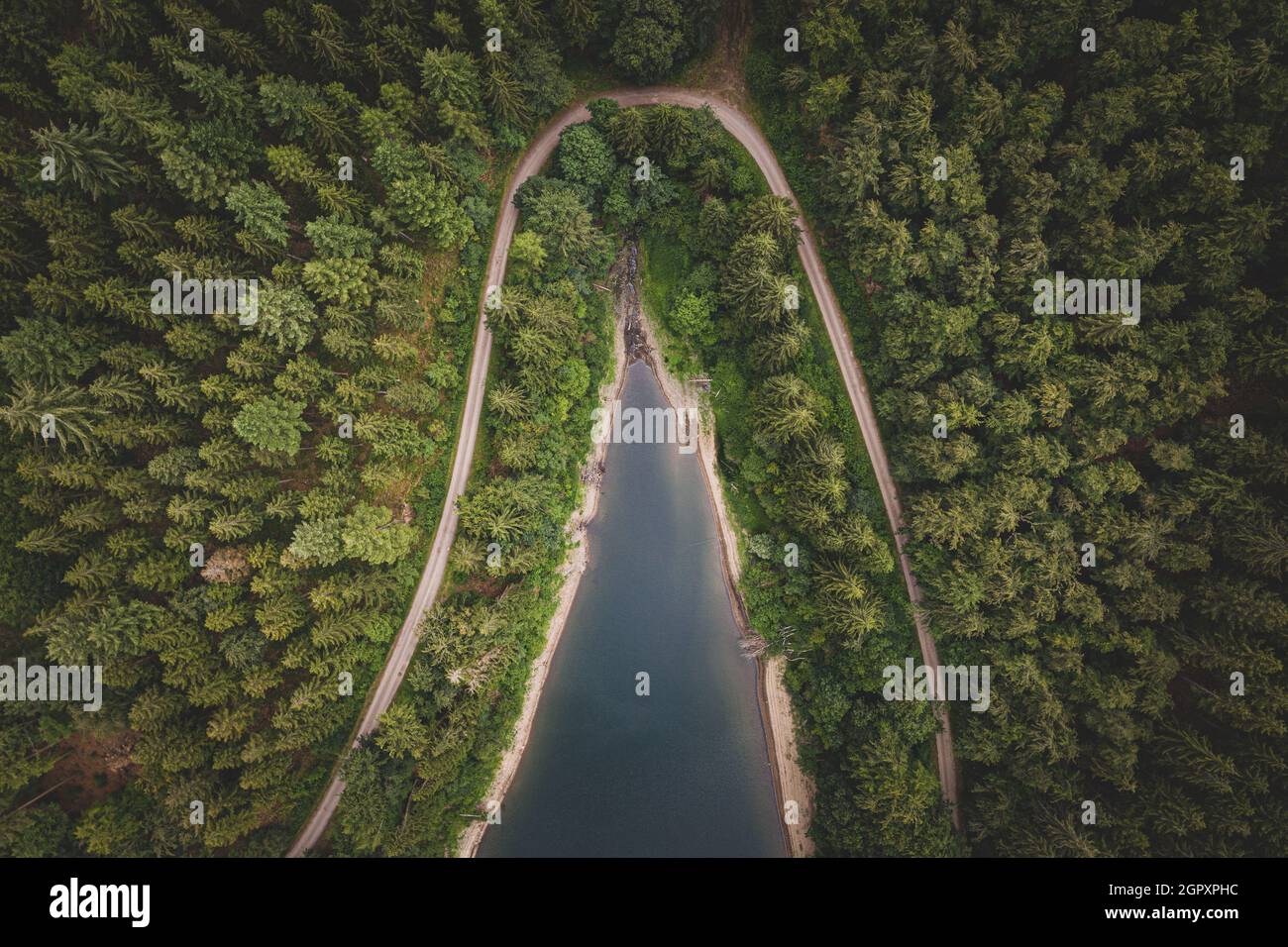 Aerial View Of Road Amidst Trees In Forest Stock Photo - Alamy