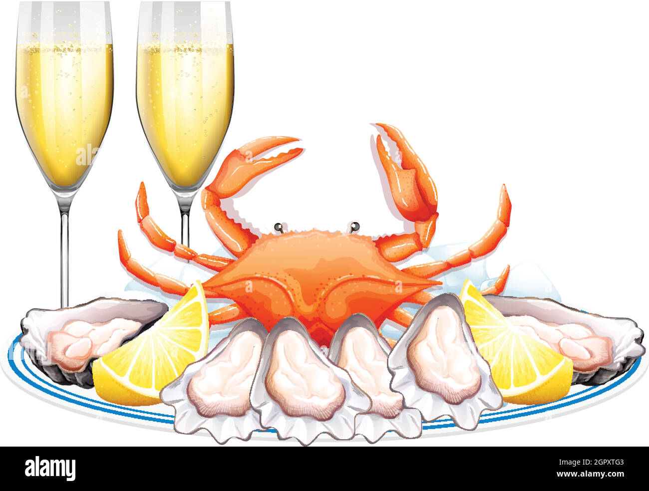 Plate of fresh crab and oysters Stock Vector