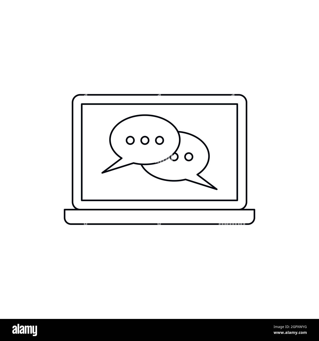 Speech bubbles on laptop icon, outline style Stock Vector