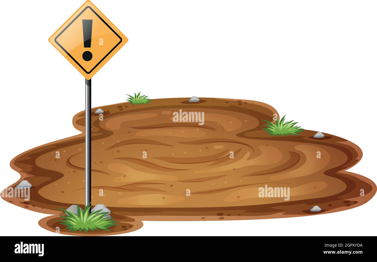 Scene with quicksand and warning sign Stock Vector