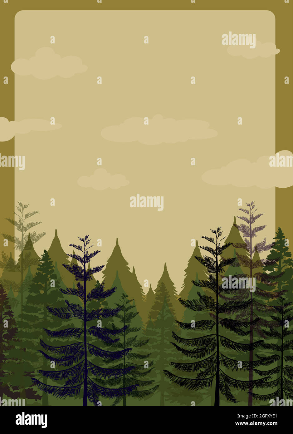 Border design with pine forest Stock Vector