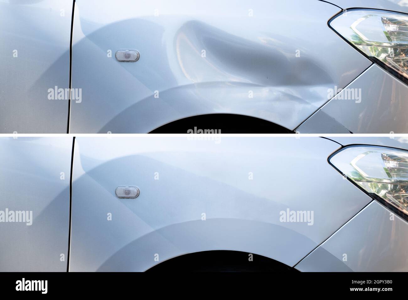 Photo Of Car Dent Repair Before And After Stock Photo