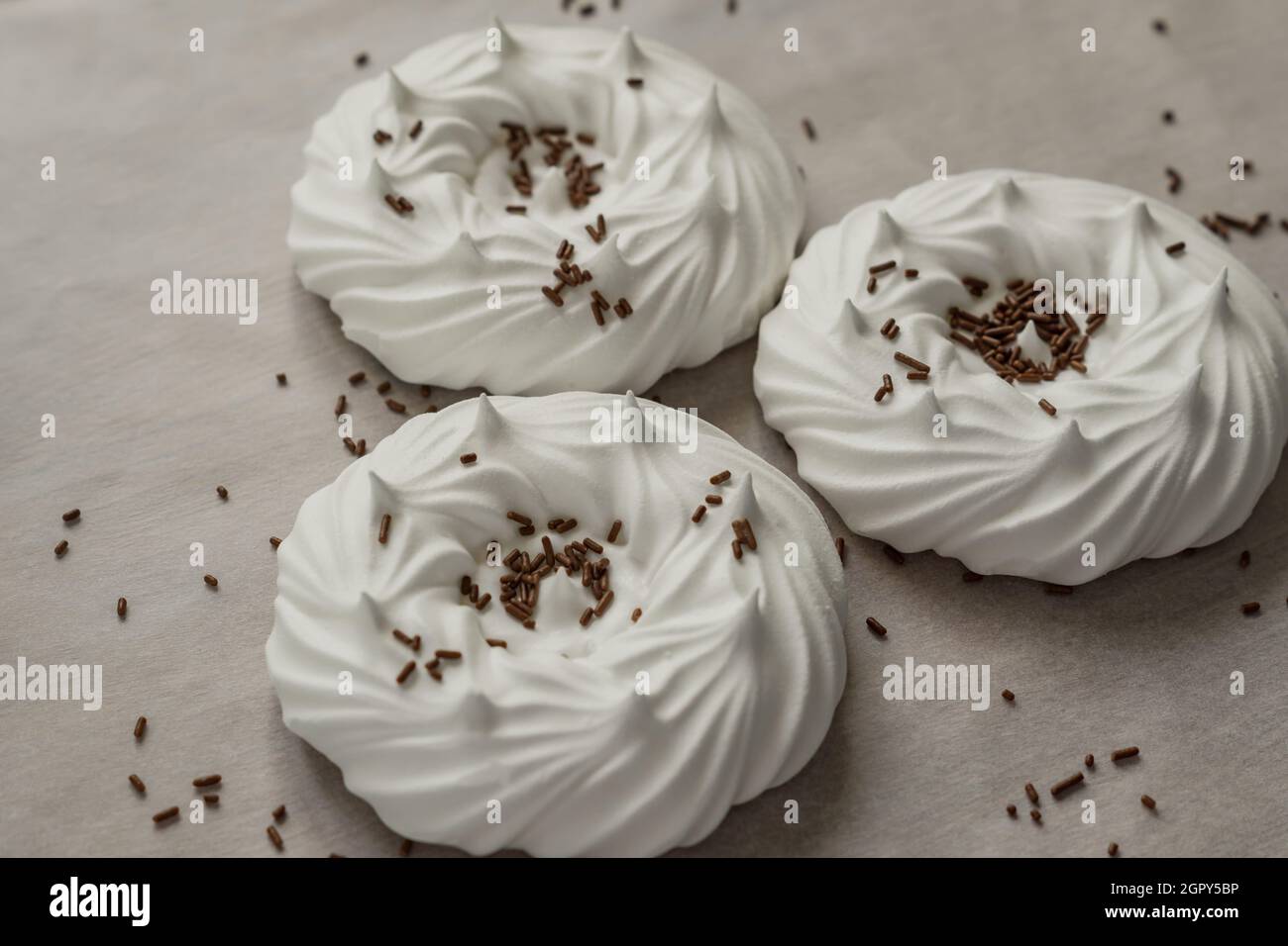 Homemade White Air Meringues And Confectionery Decorations On On