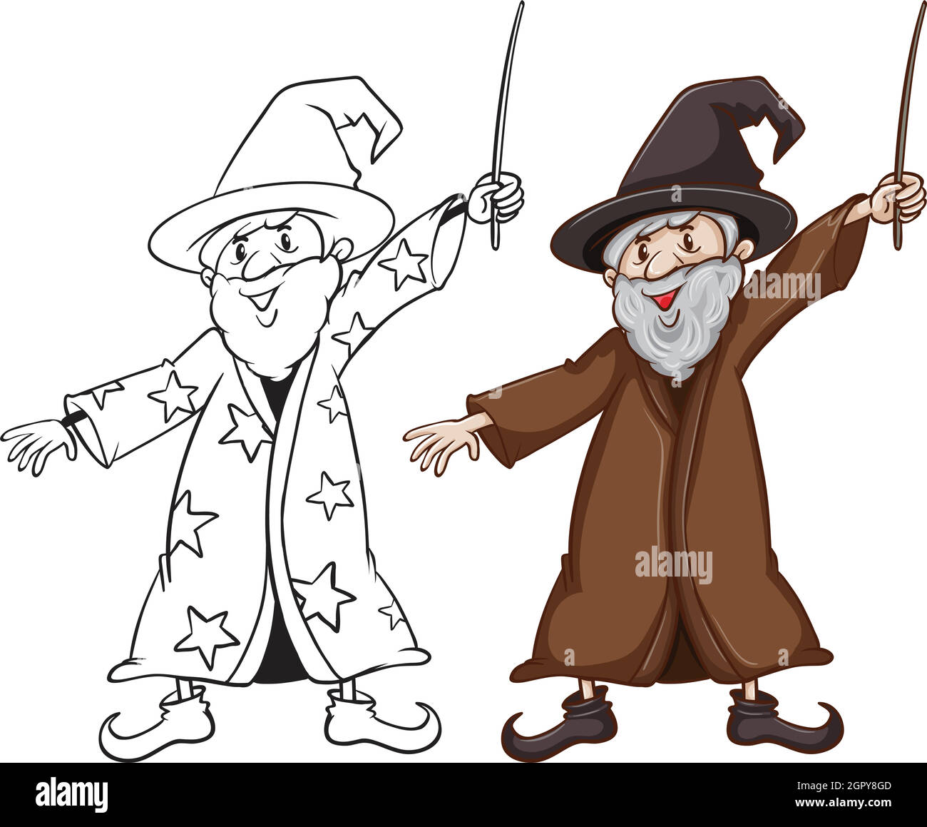 Sketches of a wizard in two colours Stock Vector