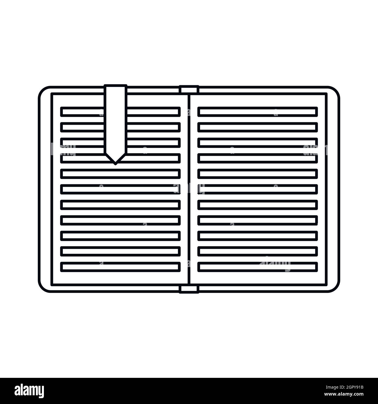 Open book with a bookmark icon, outline style Stock Vector